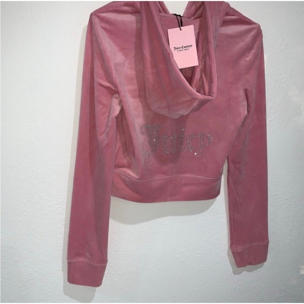 Juicy Couture Pink rose Velour Tracksuit Set Rhinestone Logo Hoodie Pants XL NEW - Picture 4 of 13